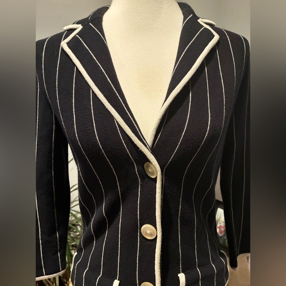 Vintage Lauren by Ralph Lauren Black & White Striped Knit Cotton Blazer Size P/S - Picture 9 of 13